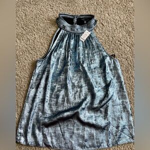 White House Black Market Silver-Blue halter High Neck top